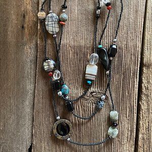 Silpada N1967 Beaded Boho Necklace Sterling Agate Turquoise Jasper 60"